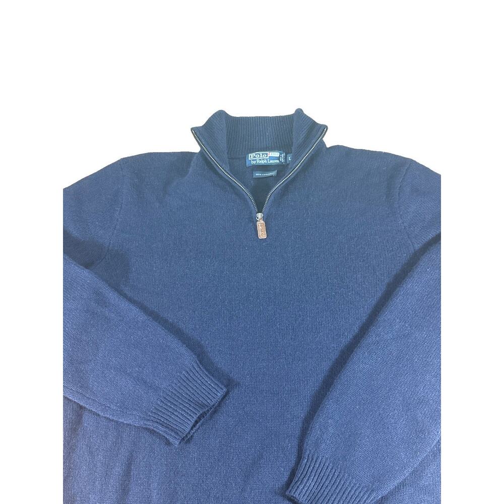 Vtg Polo Ralph Lauren 100% Cashmere Quarter Zip Sweater Navy Blue Men’s Large L - Picture 6 of 11